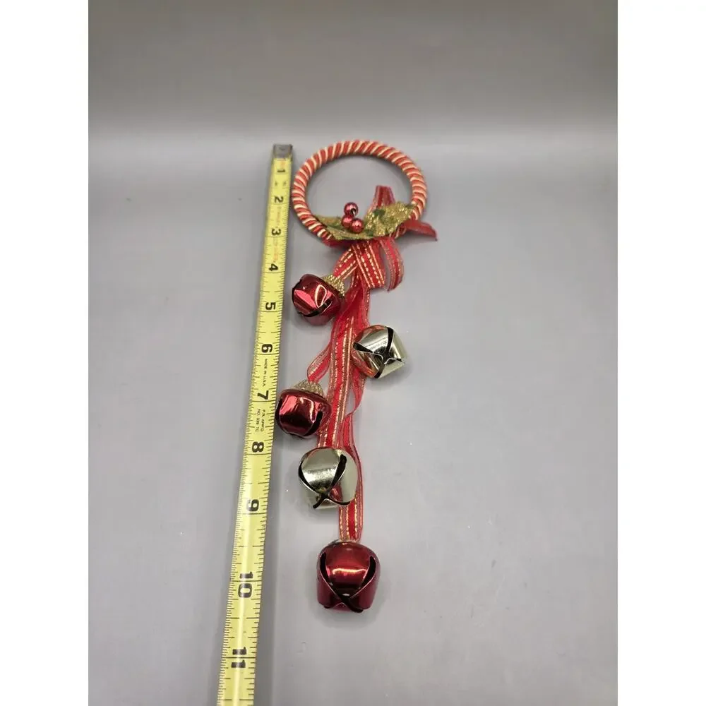 VINTAGE CHRISTMAS HOUSE BELLS RED AND GOLD DOOR KNOB HANGER